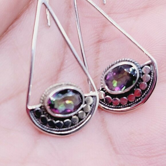 Sterling Silver Womens Bali Mystic Quartz Drop Dangle Earrings Signed ATI 925 ID - Picture 6 of 9